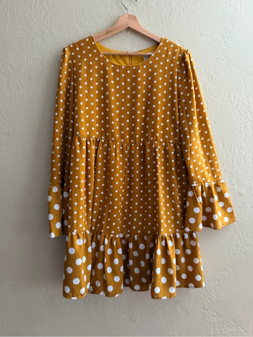 Love Riche Mustard Yellow Polka Dot Ruffle Mini Dress